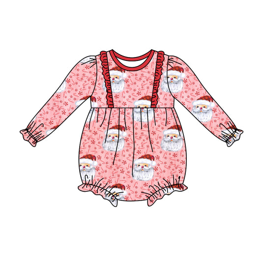 Baby Girls Pink Christmas Santas Long Sleeve Rompers Preorder(moq 5)