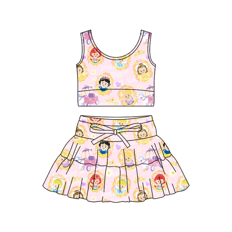 Preorder (moq 5)Baby Girls Sleeveless Hearts Princess Vest Top Skirt Shorts Clothes Set