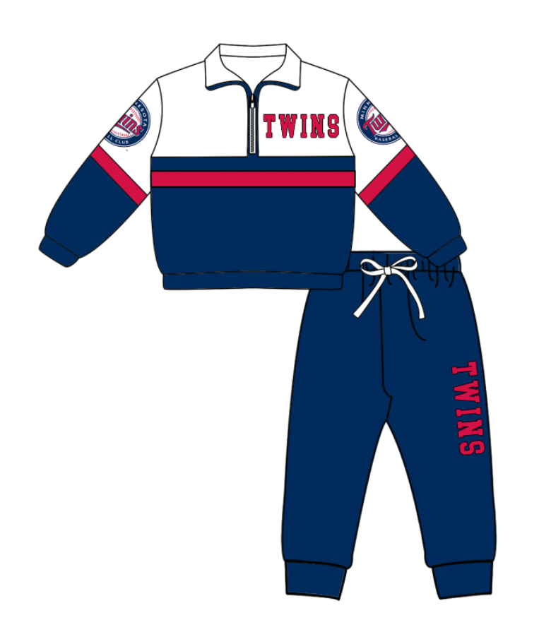 Preorder (moq 5)Baby Boys Twins Zipper Pullover Jogger Pants Team Clothes Set