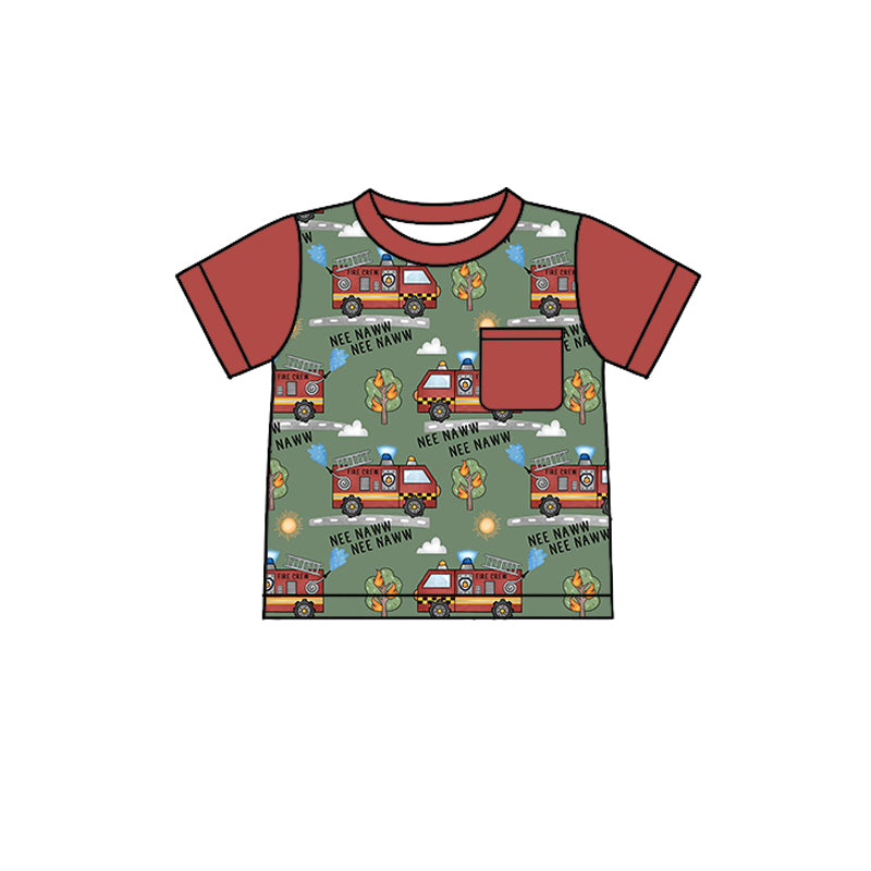 Baby Boys Fire Truck Pocket Short Sleeve Tee Shirts Tops Preorder(moq 5)