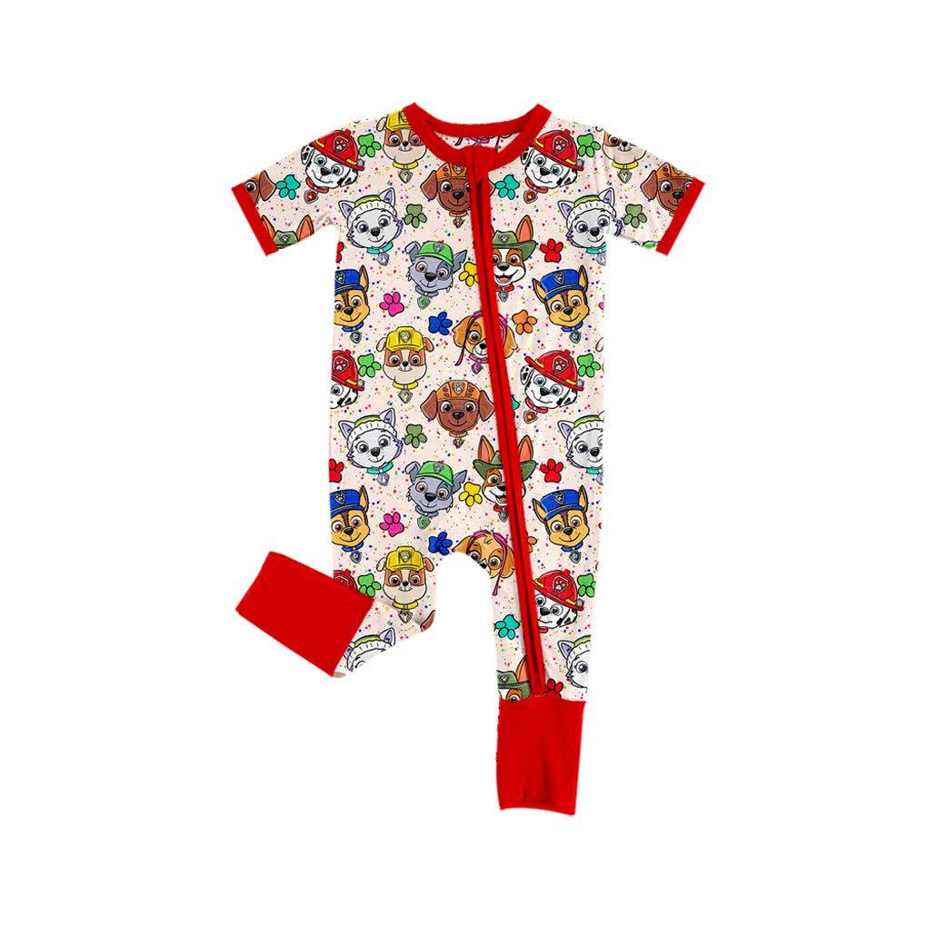 Baby Girls Cartoon Dogs Red Zip Rompers preorder(moq 5)