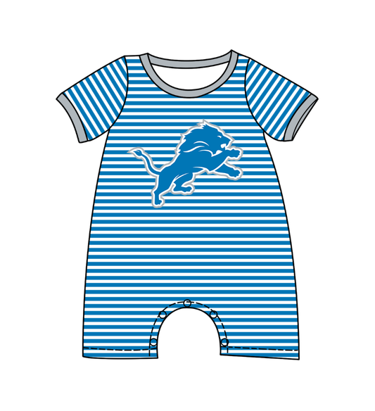 preorder(moq 5) Baby Boys Short Sleeve Blue Stripe Lions Team Rompers