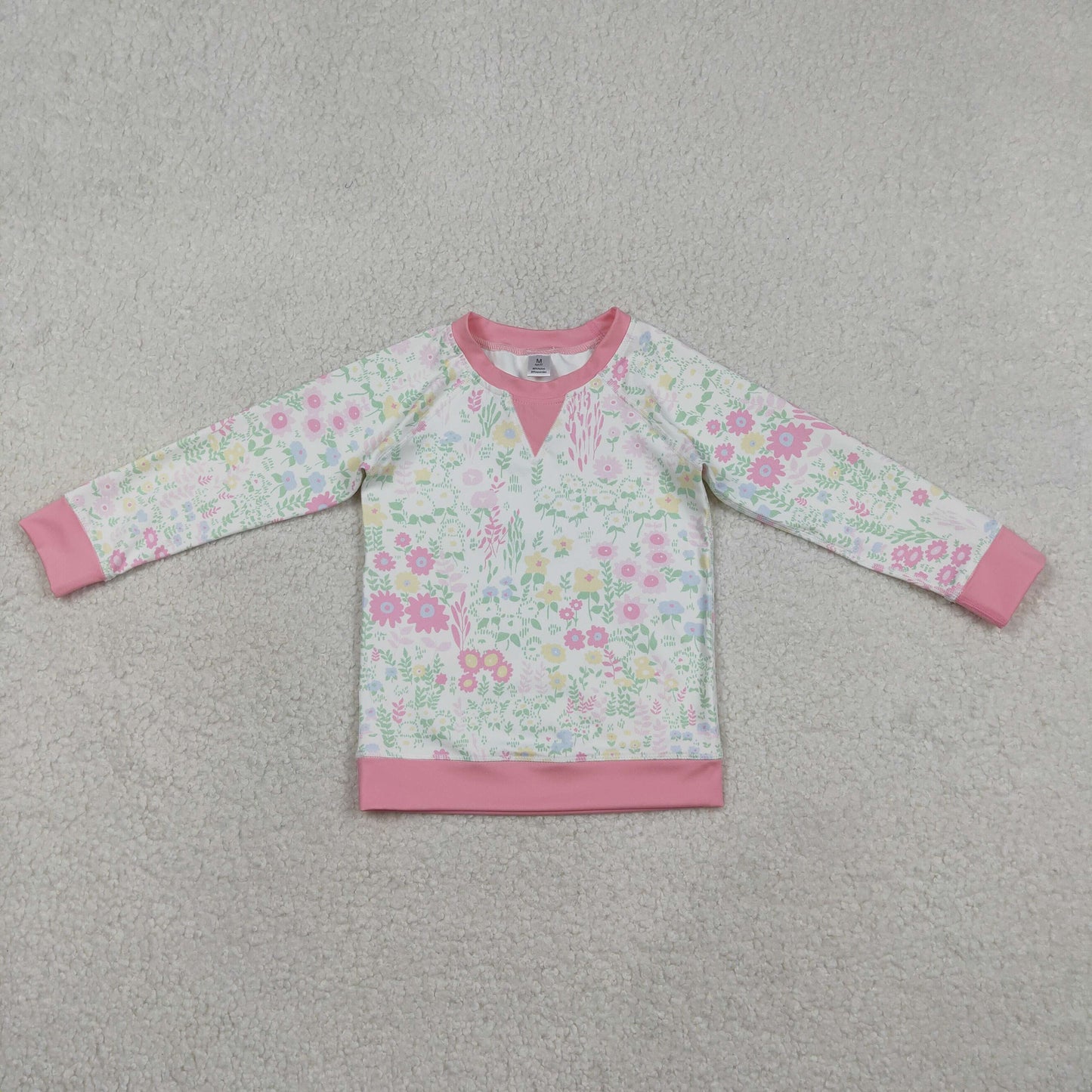 Baby Girls Pink Flowers Long Sleeve Yoga Active Tee Shirts Top