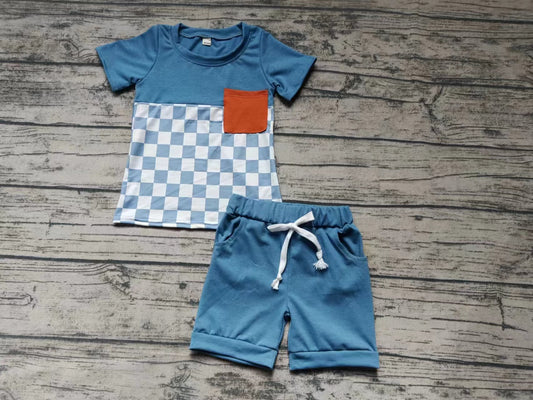 Baby Boys Blue Checkered Shirt Shorts Pajamas Clothes Sets order preorder (moq 5)