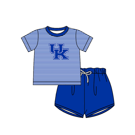 Preorder (moq 5)Baby Boys Short Sleeve Blue Stripe UK Top Short Team Clothes Set