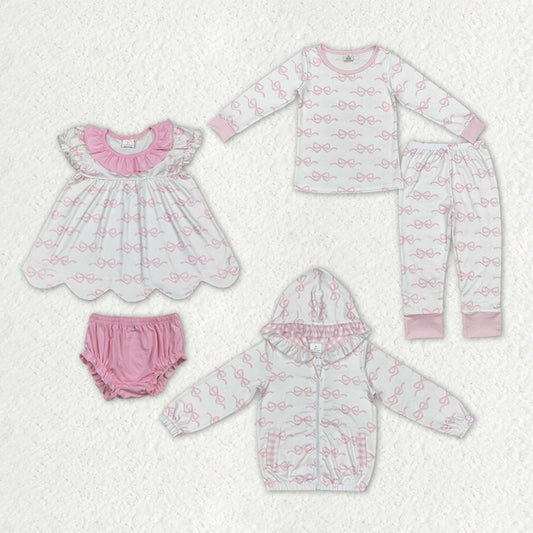 Sibling Baby Girls Bows Bamboo Pajamas Set Hoodies Jacket Bummies Set