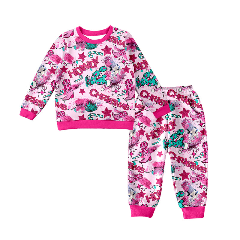 Baby Girls Pink Christmas Boots Shirt Top Pants Pajamas Clothes Sets Preorder(moq 5)