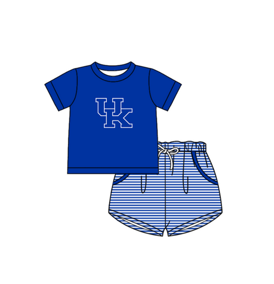 Preorder (moq 5)Baby Boys Blue UK Top Pockets Stripe Short Team Clothes Set