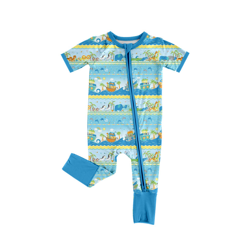 Preorder (moq 5)Baby Boys Animals Beach Two Way Zip Convertible Rompers