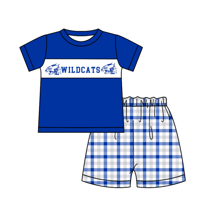 Preorder (moq 5)Baby Boys Wildcats Top Blue Checked Shorts Team Clothes Sets