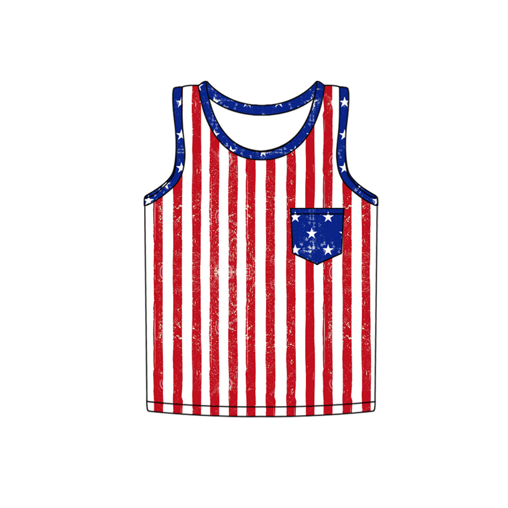 Preorder (moq 5)Baby Boys 4th Of July Stripes Pocket Tops Tee Shirts
