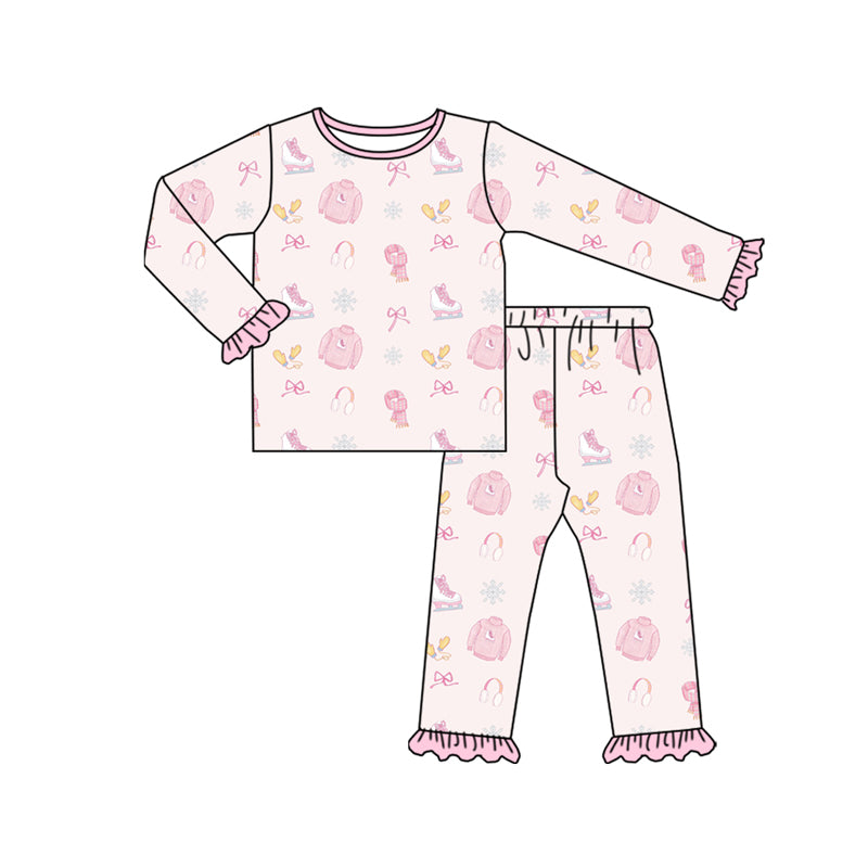 Preorder (moq 5)Baby Girls Bows Snowflake Plaid Top Pant Christmas Pajamas Set