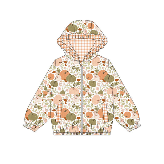 Preorder (moq 5)Baby Girls Long Sleeve Flowers Pumpkins Fall Pockets Zip Hoodies Top