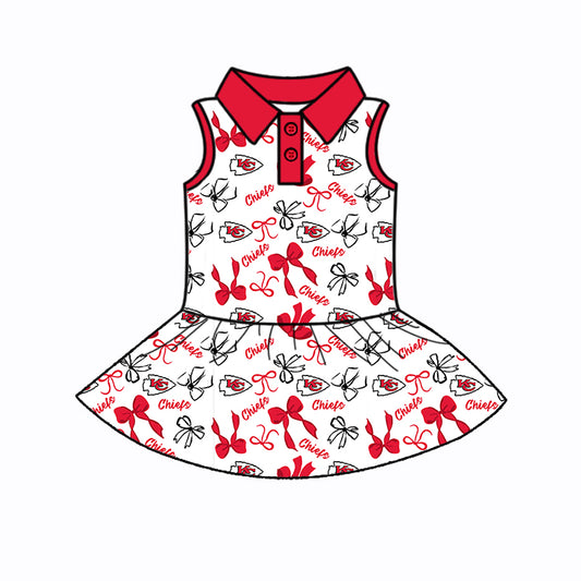 Preorder (moq 5)Baby Girls Red Sleeveless Bows Plaid KC Button Team Knee Length Dresses