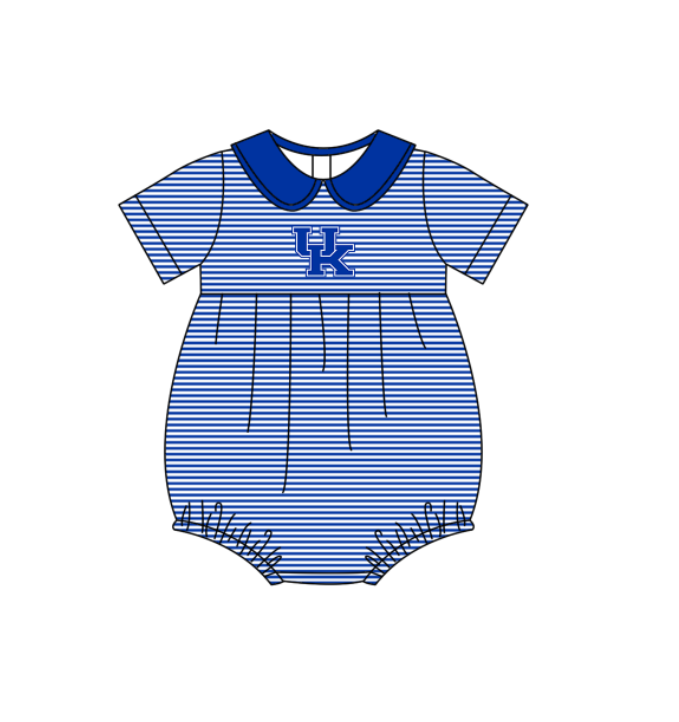 Preorder (moq 5)Baby Girls Short Sleeve Blue UK Team Ruffle Rompers