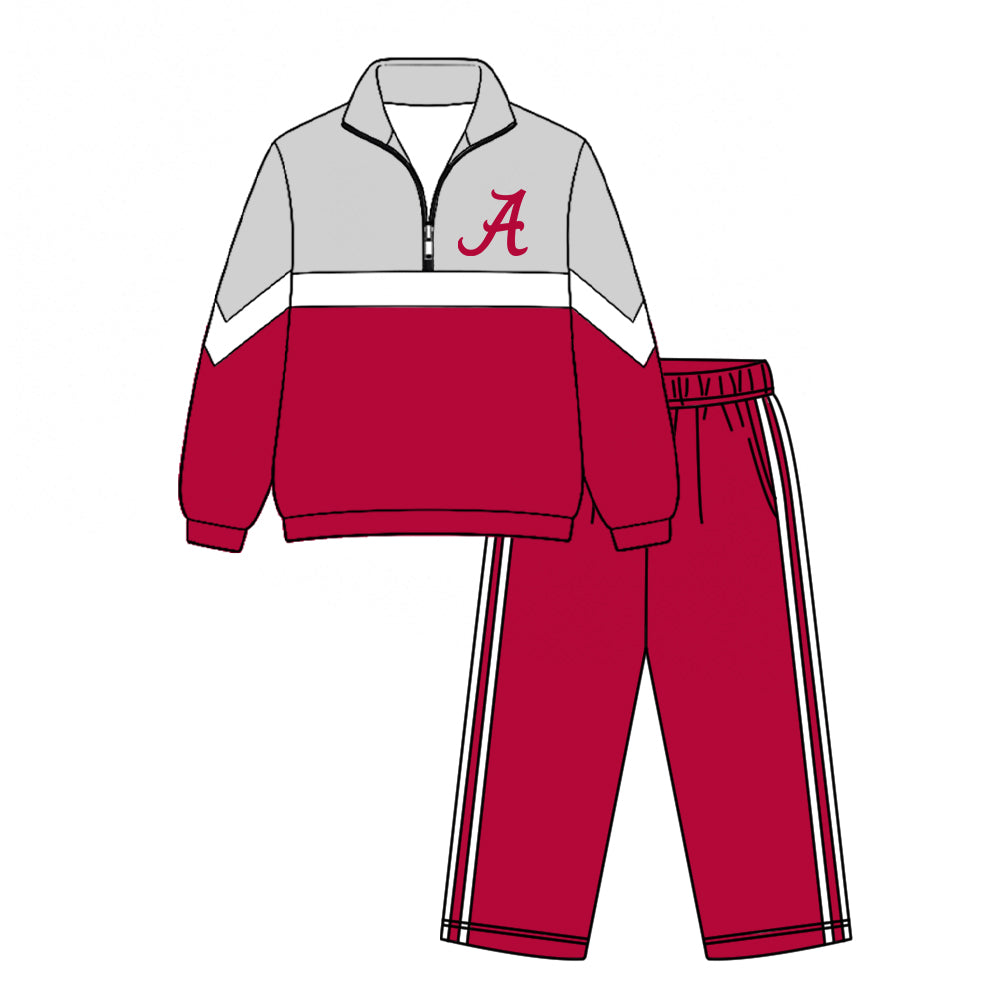Preorder(moq 5)Baby Boys Alabama Zip Pullover Pockets Pants Team Clothes Sets