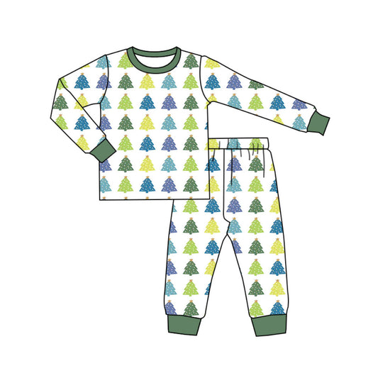 Preorder (moq 5)Baby Boys Colorful Trees Plaid Top Pants Christmas Pajamas Sets