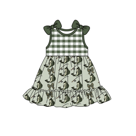 Preorder (moq 5)Baby Girls Green Sleeveless Bows Fishes Knee Length Dresses Preorder
