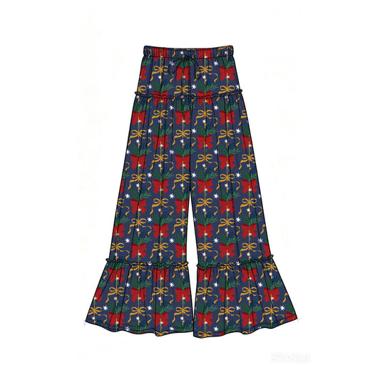 Preorder (moq 5)Baby Girls Bows Holly Christmas Bell Bottom Pants
