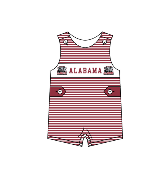 preorder(moq 5) Baby Boys Red Sleeveless Alabama Team Stripe Rompers