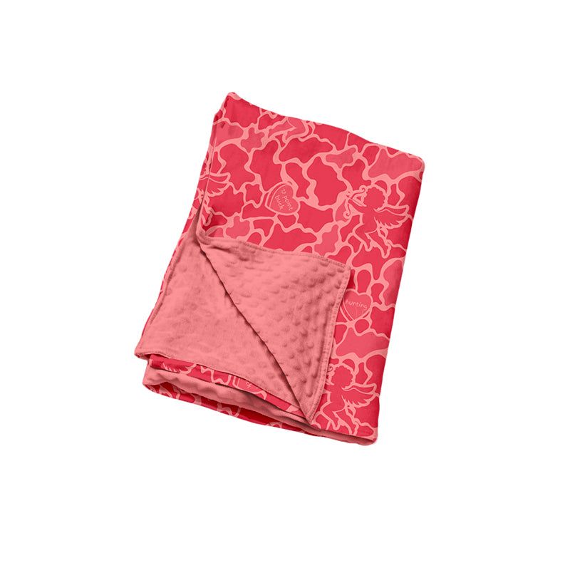Preorder(moq5) Baby Girls’ Valentine’s Day Cupid Heart Print High-Quality Red Double-Layer Soft Plush Blanket