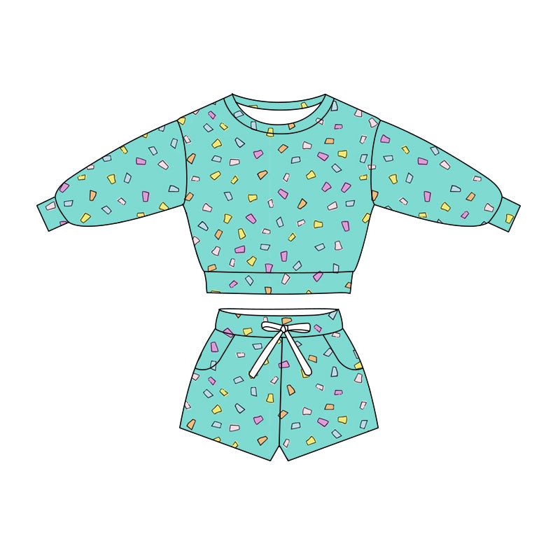 Preorder(moq 5) Baby Boys Green Candy Plaid Long Sleeve Pockets Shorts Clothes Sets