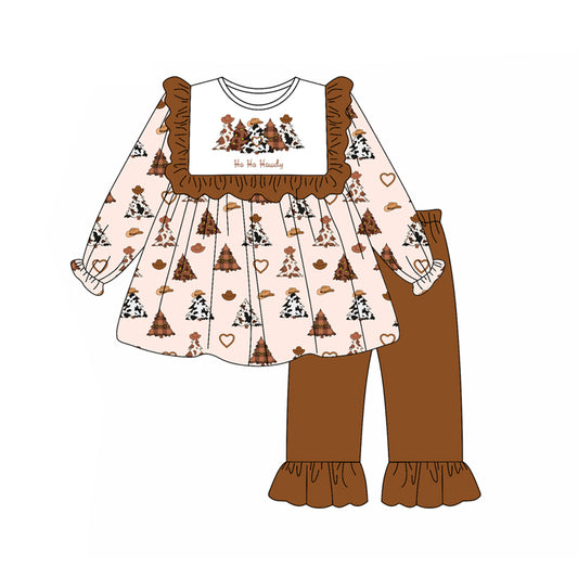 Preorder (moq 5)Baby Girls Long Sleeves Hats Trees Tunic Ruffle Pant Set