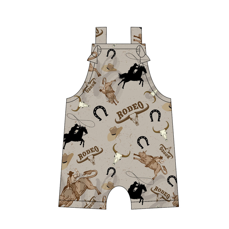 Preorder moq 5 Baby Boys Straps Rodeo Cow Rompers