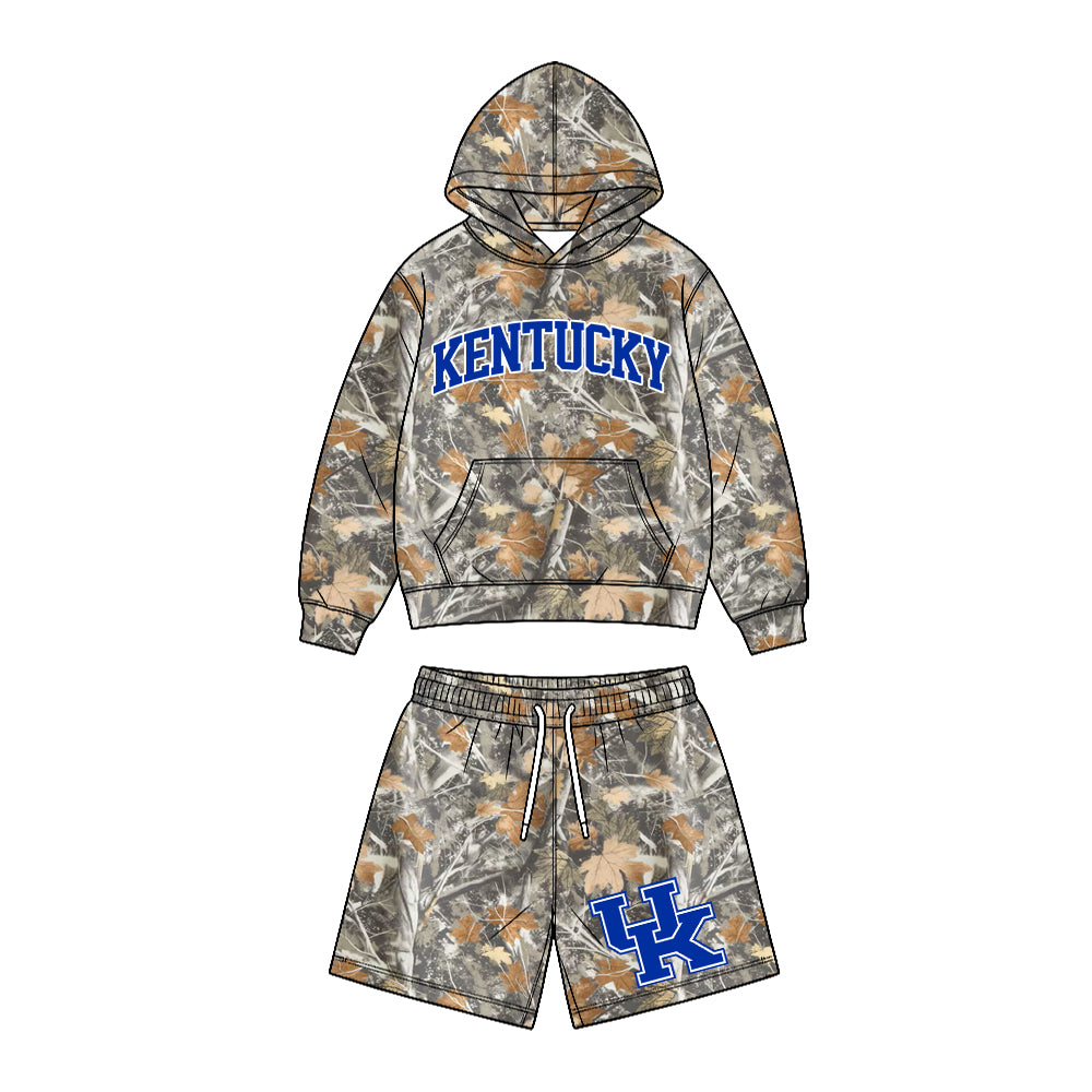 Preorder (moq 5) Baby Boys Leaves Camo Kentucky Pocket Hoodie Short Team Clothes Sets