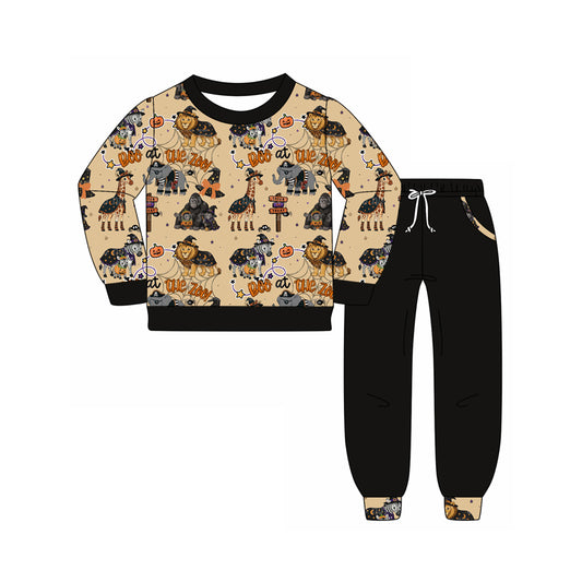 Preorder (moq 5)Baby Boys Ghost Pumpkins Zoo Top Pockets Jogger Halloween Clothes Set