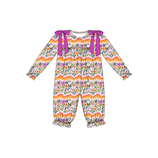 Preorder (moq 5)Baby Girls Long Ruffle Sleeve Flowers Stripe Pant Rompers