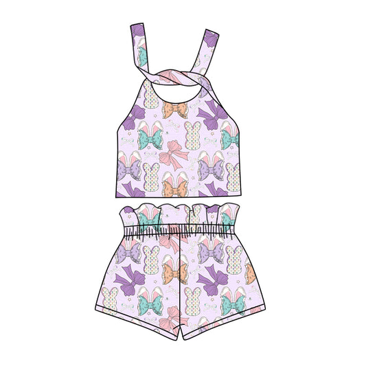Preorder (moq 5)Baby Girls Easter Bows Straps Top Shorts Clothes Sets