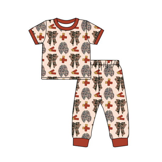Preorder (moq 5)Baby Girls Camo Bows Duck Calls Top Pants Hunting Pajamas Sets