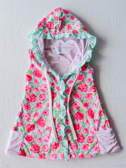 Baby Girls milk silk one layer Red Rose Hooded Swim Cover up Preorder (moq 5)
