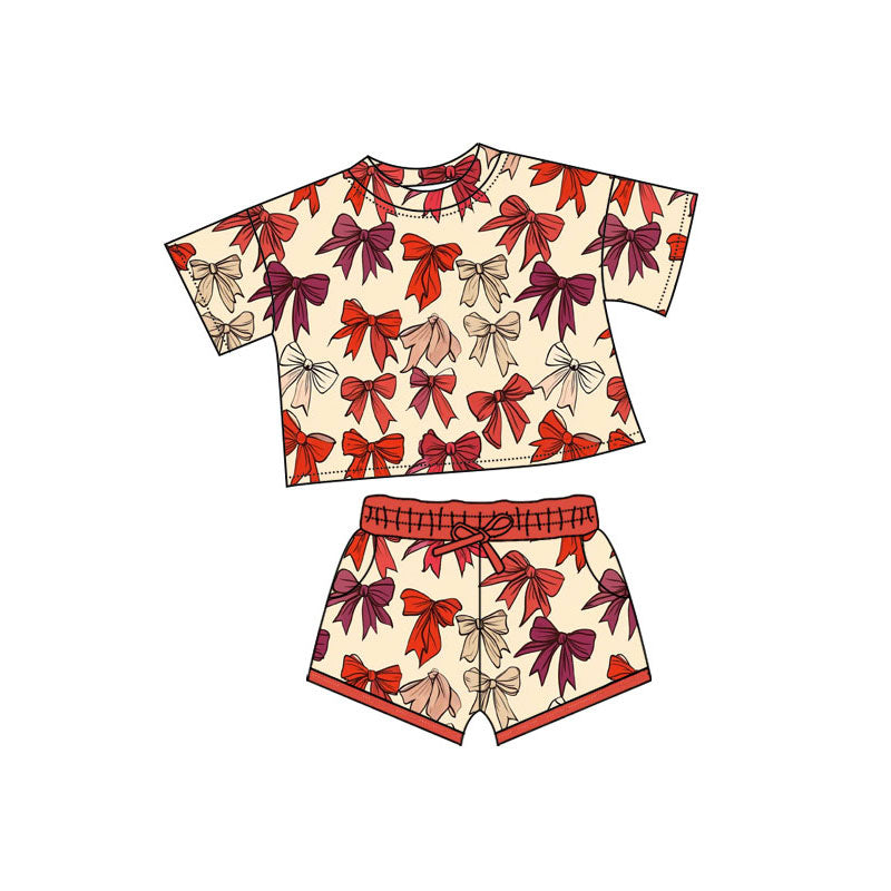 Preorder(moq 5) Baby Girls Colorful Bows Plaid Top Pockets Shorts Valentine Clothes Sets
