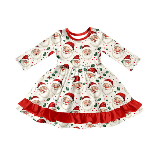Preorder (moq 5)Baby Girls Santa Holly Christmas Ruffle Knee Length Dresses