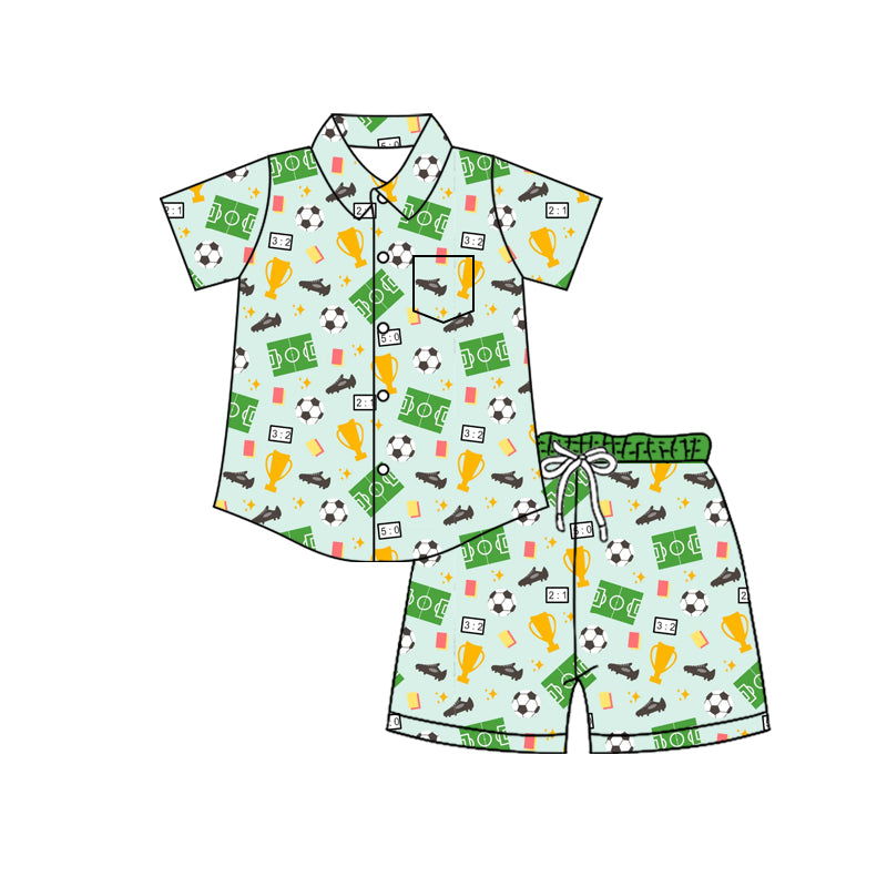 Preorder (moq 5)Baby Boys Footballs Button Pocket Top Short Team Clothes Sets