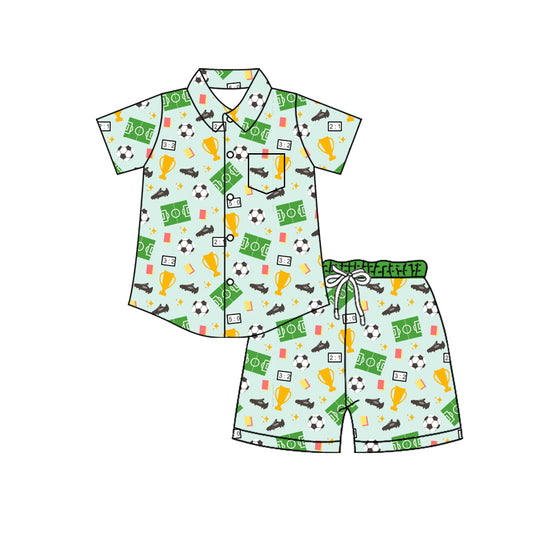 Preorder (moq 5)Baby Boys Footballs Button Pocket Top Short Team Clothes Sets