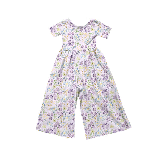 Preorder (moq 5)Baby Girls Short Sleeve Colorful Flowers Jumpsuits