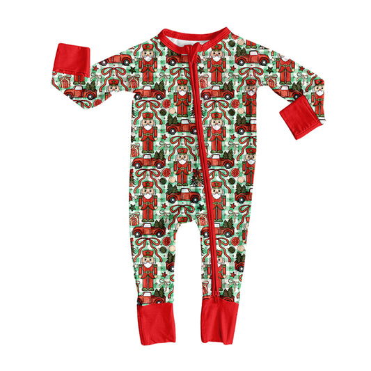 Preorder (moq 5)Baby Girls Bows Soldiers Christmas Two Way Zip Convertible Rompers
