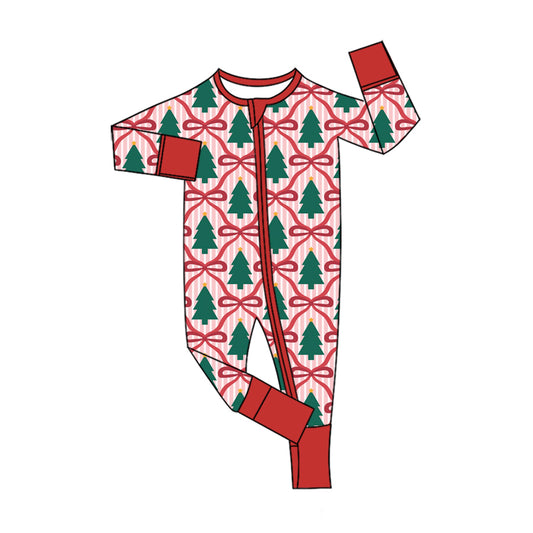 Preorder (moq 5)Baby Girls Bows Tees Checked Christmas Two Way Zip Convertible Rompers