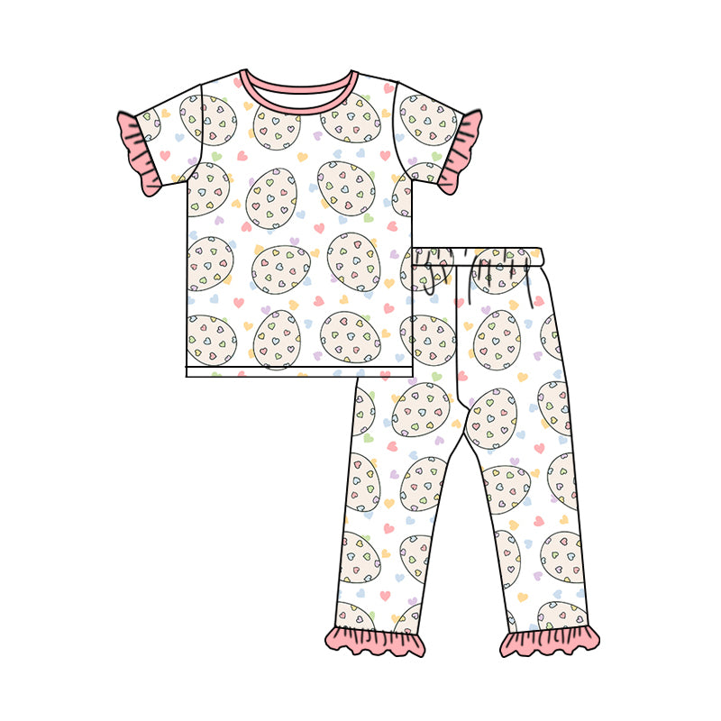 Preorder (moq 5)Baby Girls Easter Eggs Hearts Shirt Top Pants Pajamas