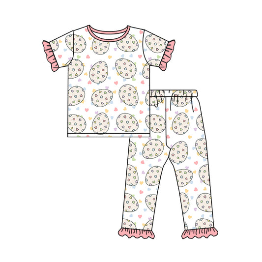 Preorder (moq 5)Baby Girls Easter Eggs Hearts Shirt Top Pants Pajamas