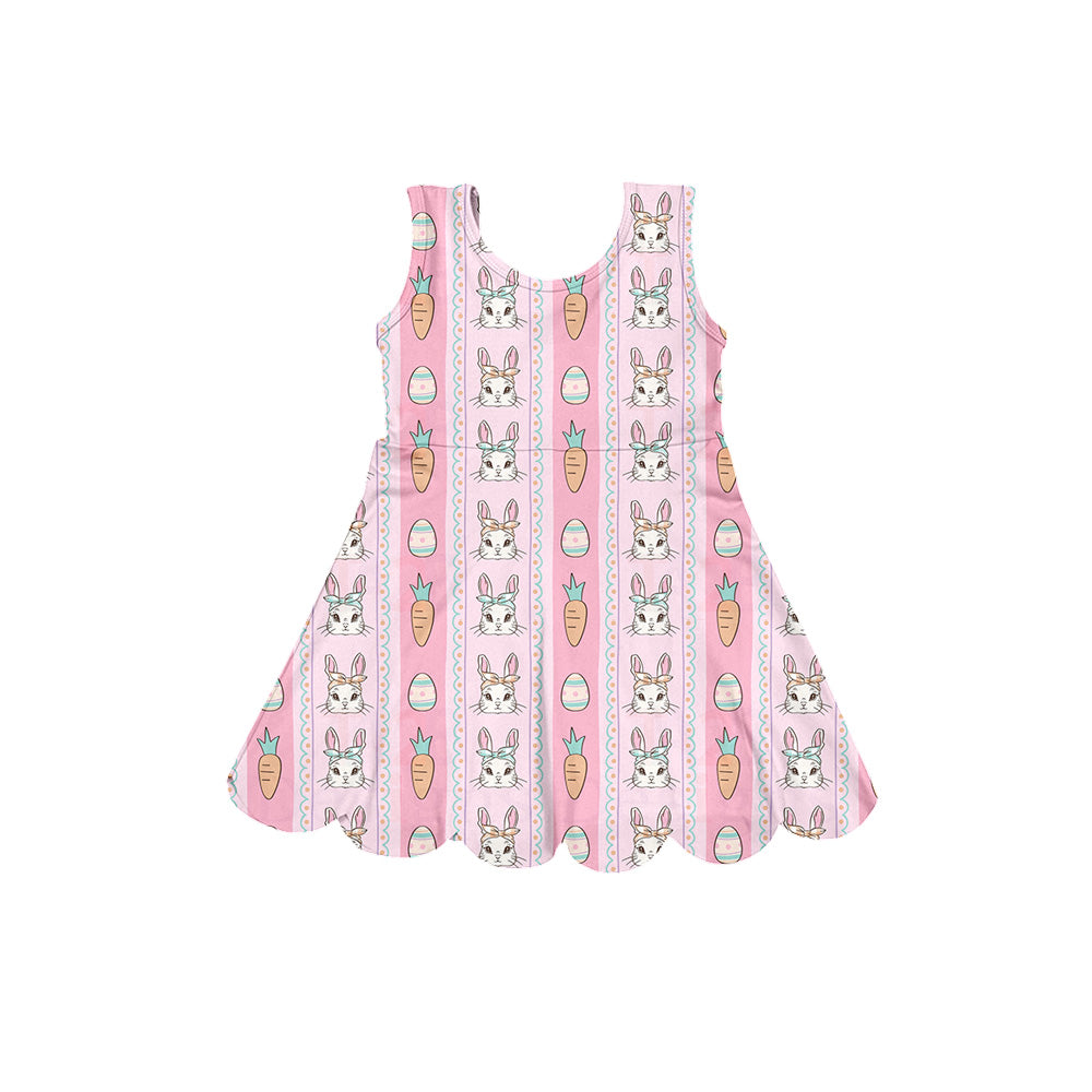 Preorder (moq 5)Baby Girls Sleeveless Rabbits Carrots Stripe Easter Knee Length Dresses