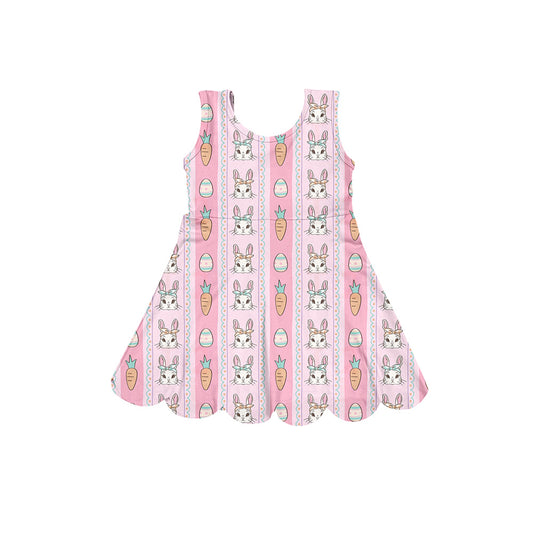 Preorder (moq 5)Baby Girls Sleeveless Rabbits Carrots Stripe Easter Knee Length Dresses