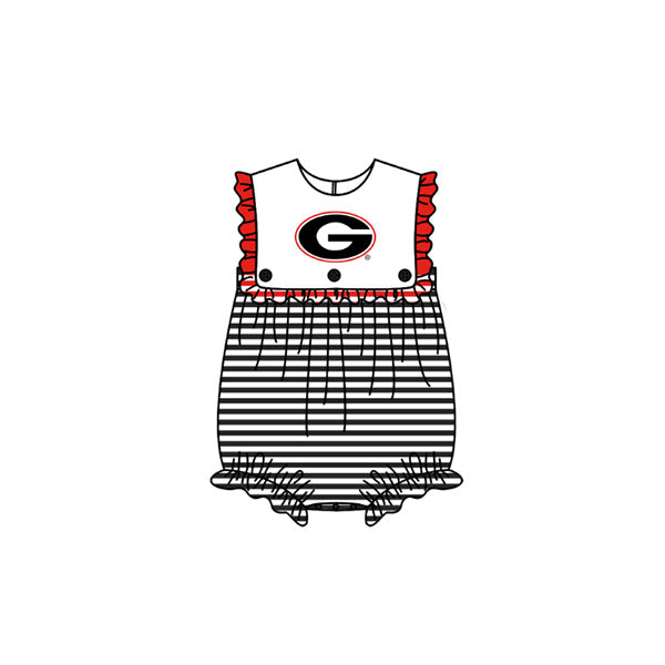 Preorder (moq 5)Baby Girls Sleeveless Black Stripe G Team Ruffle Rompers