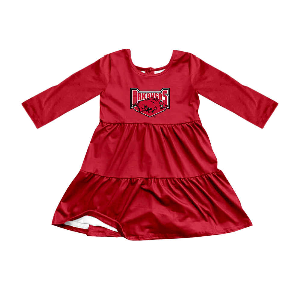Preorder (moq 5)Baby Girls Red Long Sleeves Red Bull Shorts Team Knee Length Dresses