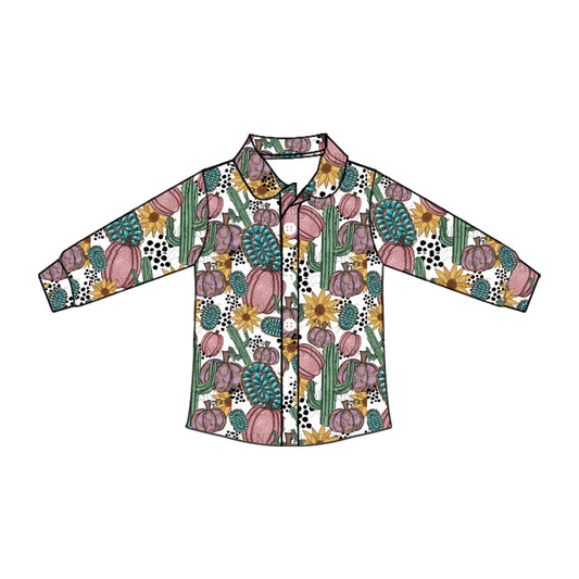 Preorder moq 10 Baby Boys Long Sleeves Cactus Pumpkins Button Shirts Top