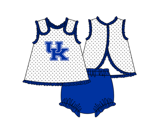 Preorder (moq 5)Baby Girls Sleeveless UK Polka Dots Tunic Bummies Team Clothes Sets