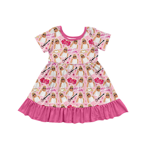 Preorder (moq 5)Baby Girls Pink Singer Version Knee Length Dresses